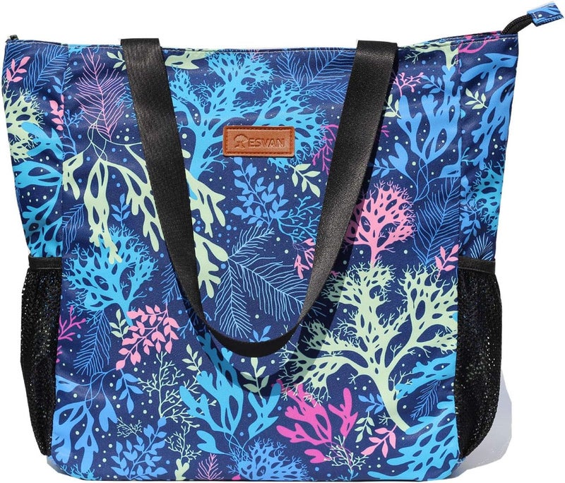 ESVAN Original Floral Water Resistant Large Tote Bag Shoulder Bag for Gym Beach Travel Daily Bags Upgraded - Image 2